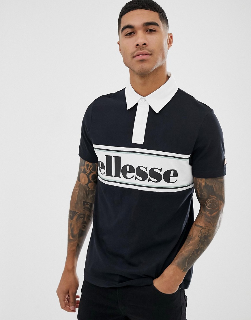 ellesse Sestolia polo with large panel logo in black