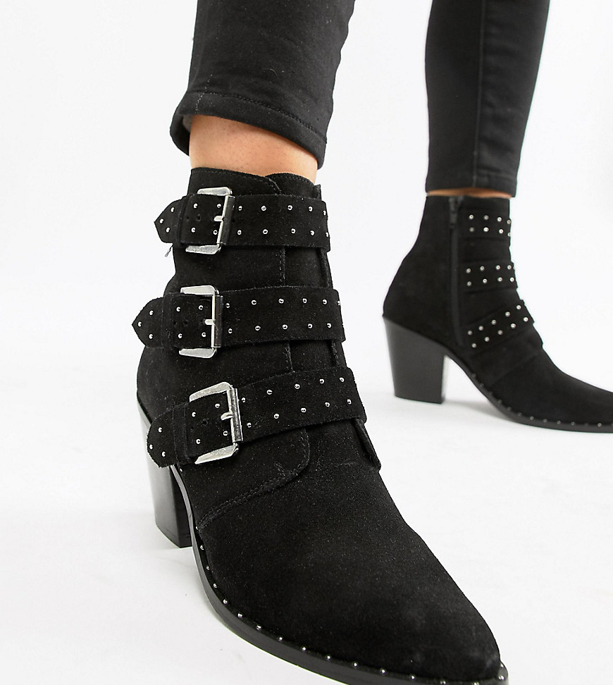 Asos Design Wide Fit Region Suede Studded Ankle Boots In Black