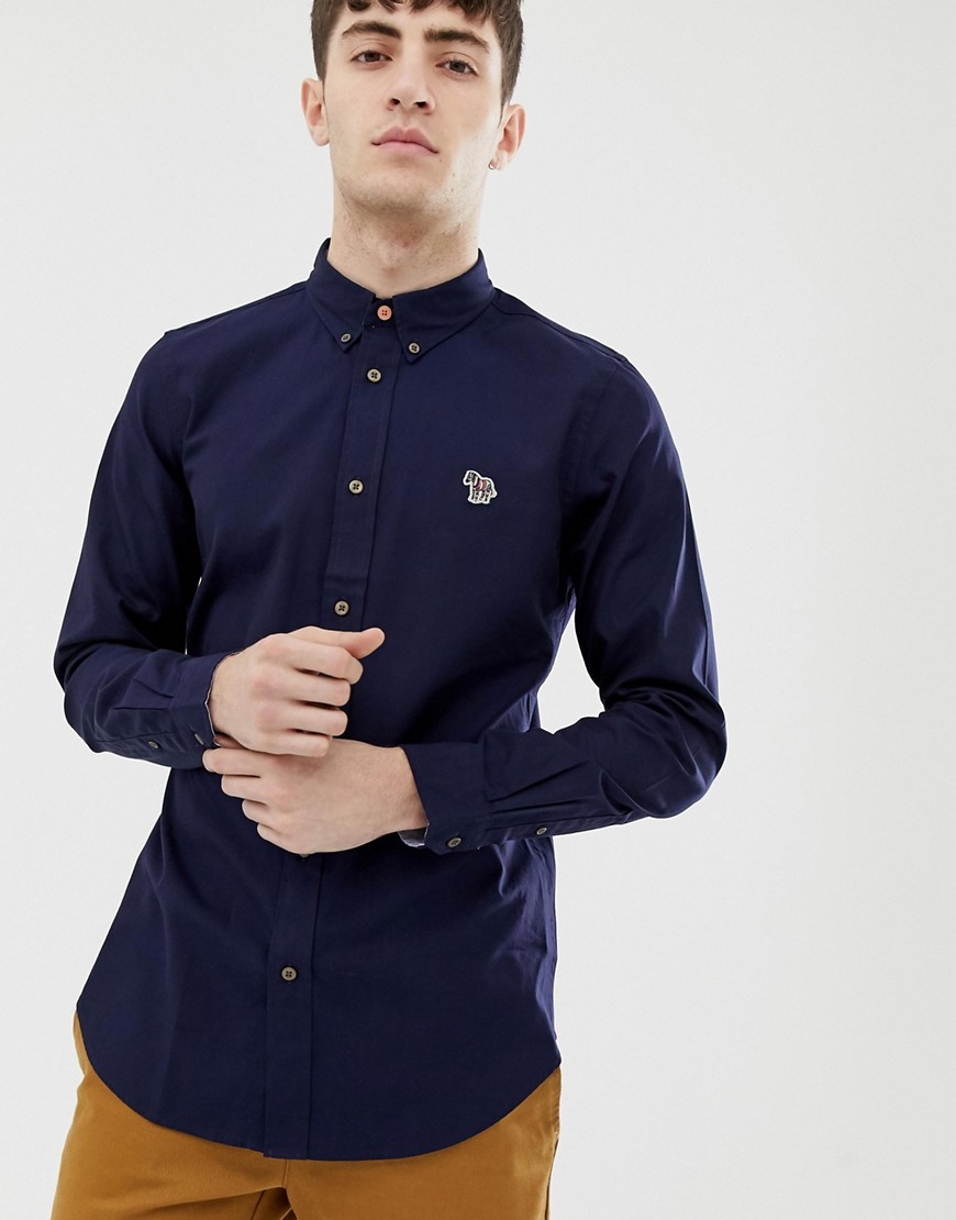 PS Paul Smith tailored fit zebra oxford shirt in navy