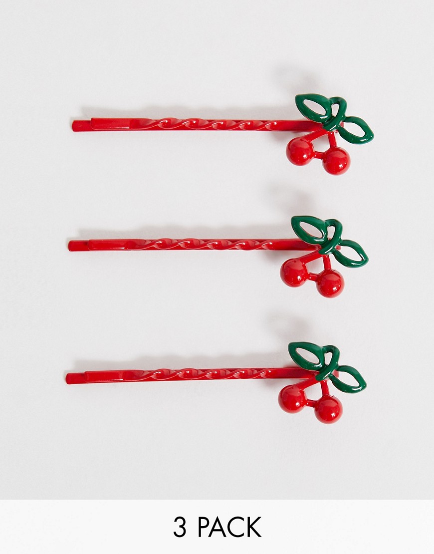 ASOS DESIGN pack of 3 hair clips with cherry