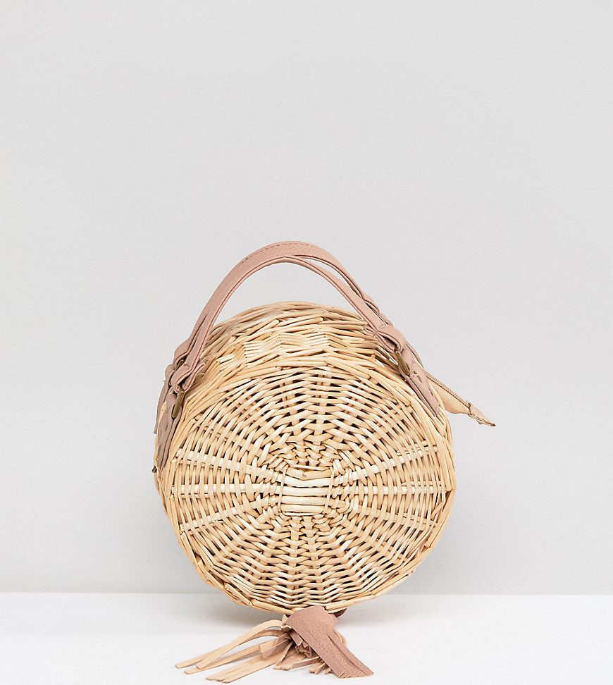 South Beach Round Straw Cross Body Bag With Tassel - Natural