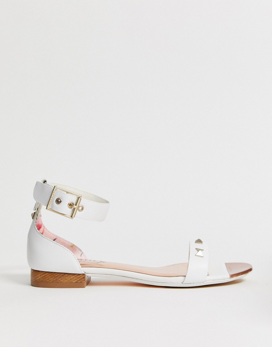 TED BAKER WHITE LEATHER BOW DETAIL FLAT SANDALS,918580