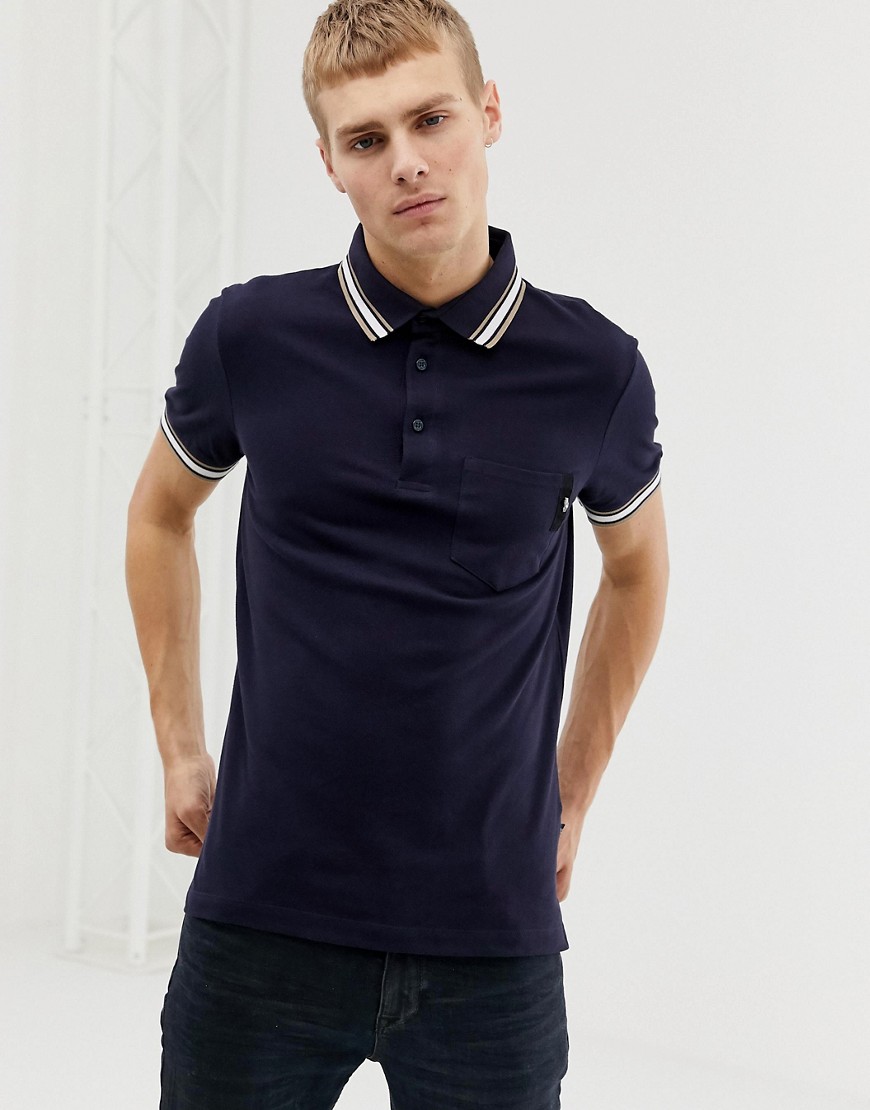 Cavalli Class polo shirt in navy with striped collar