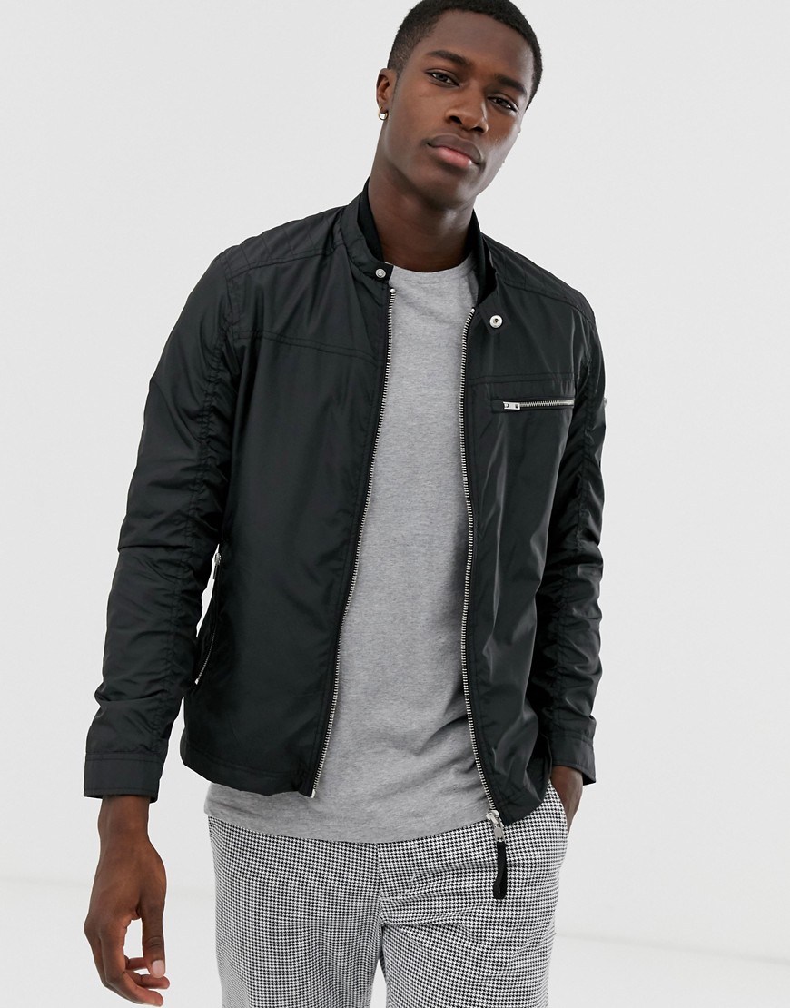 Esprit nylon racer jacket in black