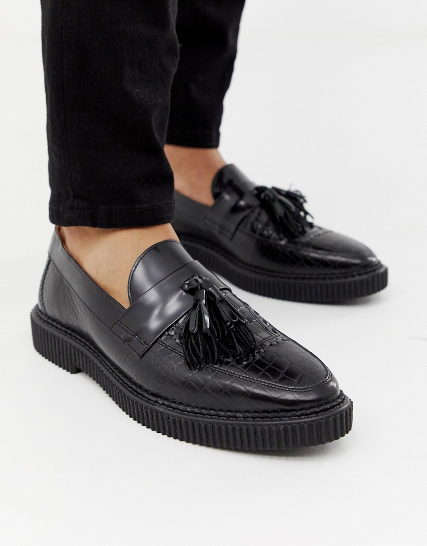 House Of Hounds Kain creeper tassel loafers in black croc