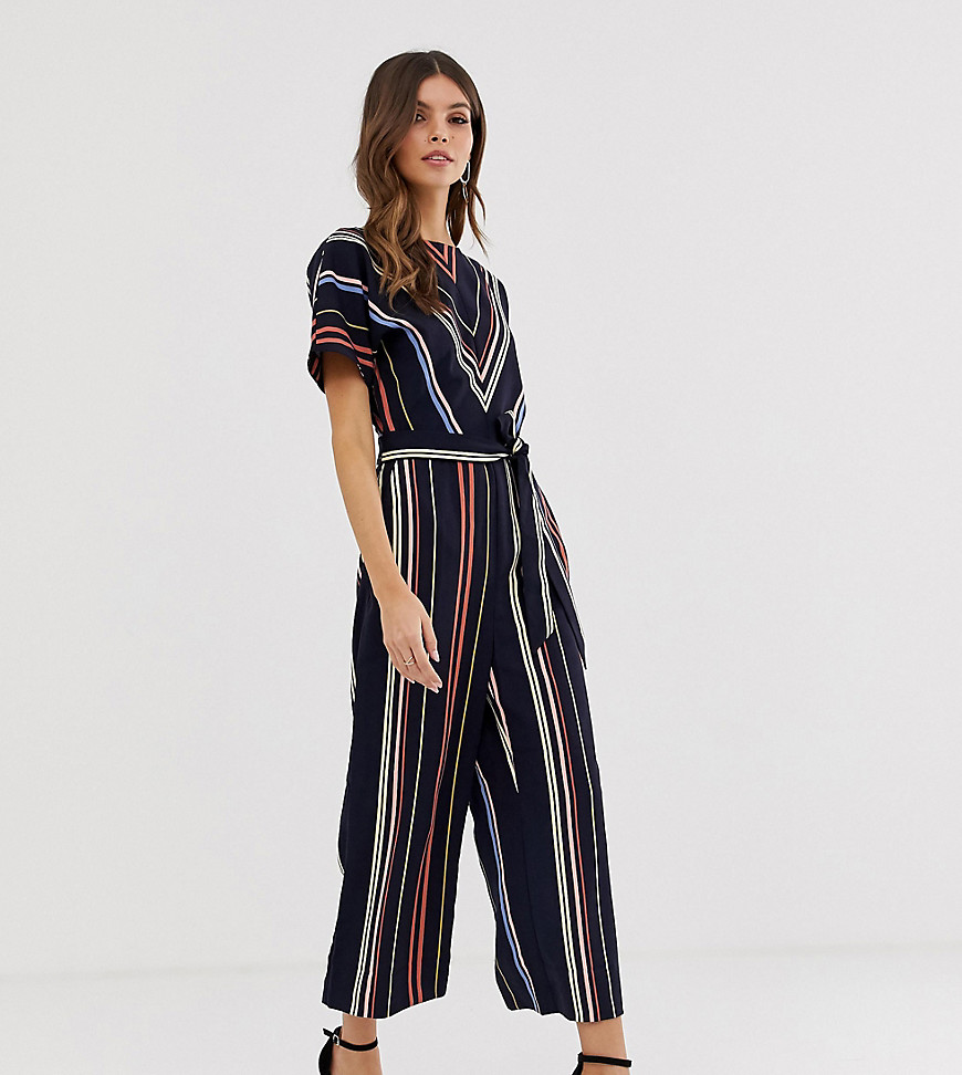 Warehouse jumpsuit with belt in stripe