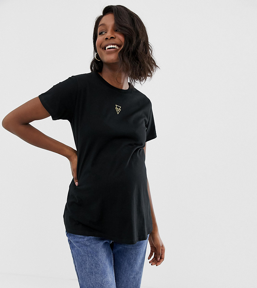 ASOS DESIGN Maternity t-shirt with triangle logo in metallic embroidery