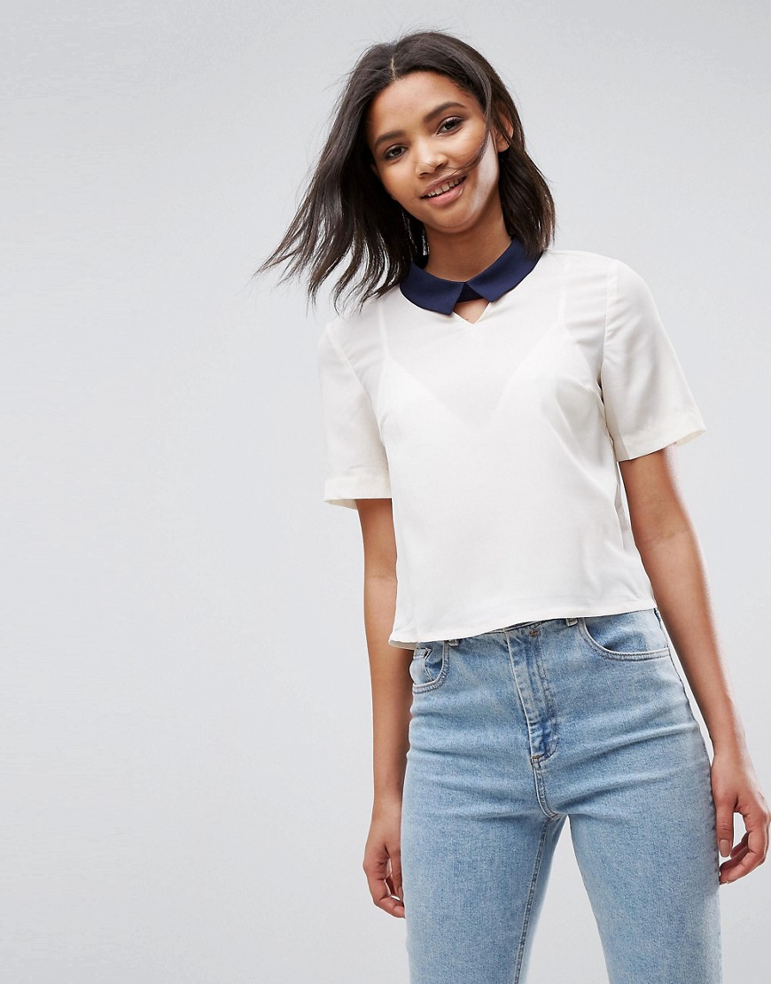 Louche Finelle Top With Contrast Collar - Off white