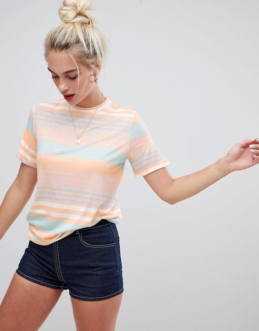 Daisy Street t-shirt in vintage stripe - Peach stripe