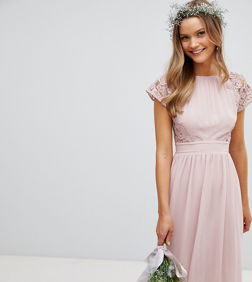 TFNC Maxi Bridesmaid Dress with Scalloped Lace and Open Back