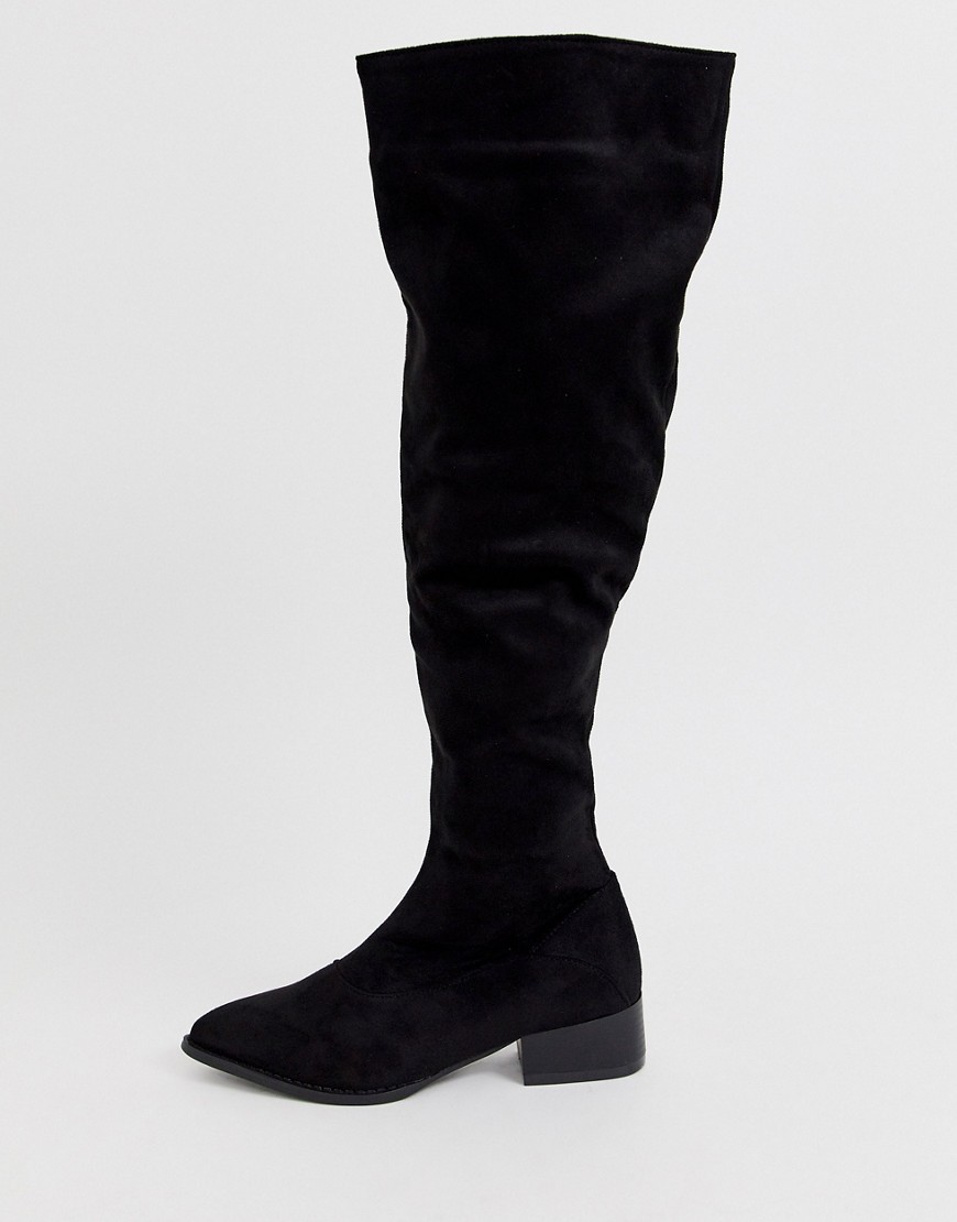 Lost Ink slouch over the knee boot in black