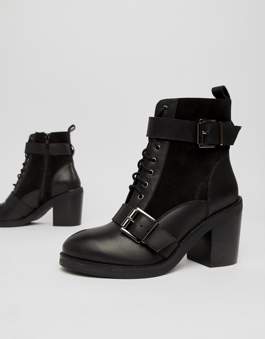 Office All Rise black chunky heeled two buckle boots