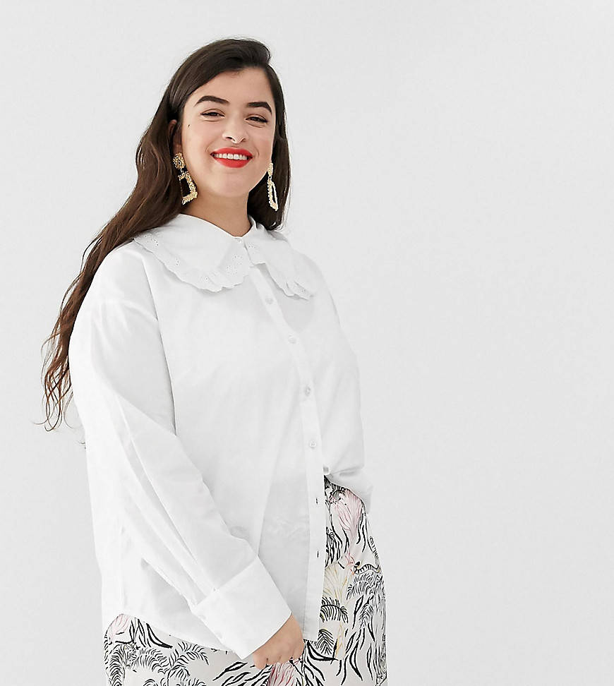 Neon Rose Plus shirt with oversized peter pan collar and lace trim