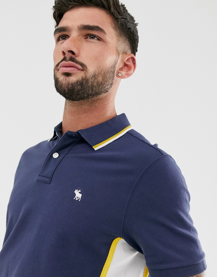 Abercrombie & Fitch modern side logo panel tipped pique polo in navy