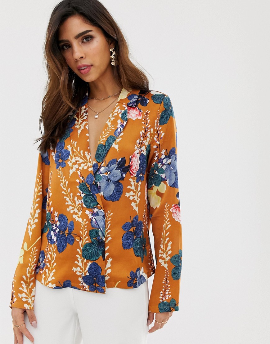 Vila floral boxy double breasted shirt