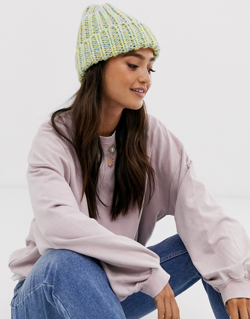 ASOS DESIGN chunky mix knit beanie hat in multi colour