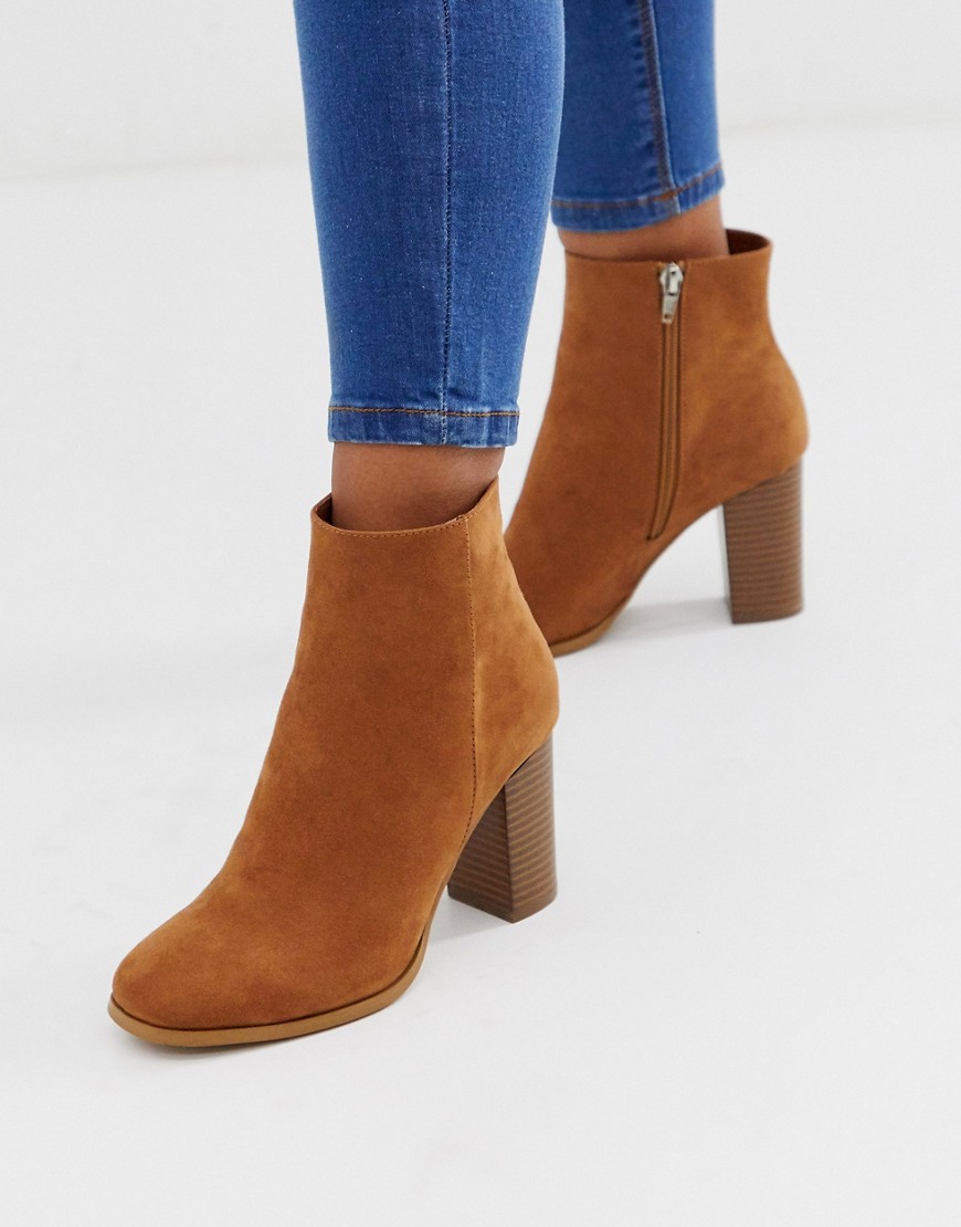Asos Design Rye Heeled Ankle Boots In Tan-brown