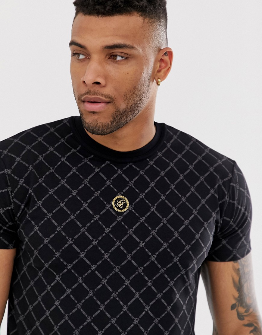 SikSilk muscle t-shirt with monogram in black
