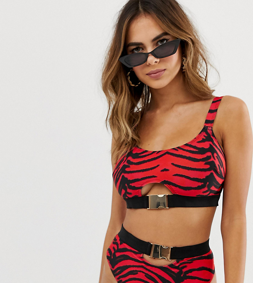 Wolf & Whistle Fuller Bust Exclusive crop bikini top with buckle in tiger print
