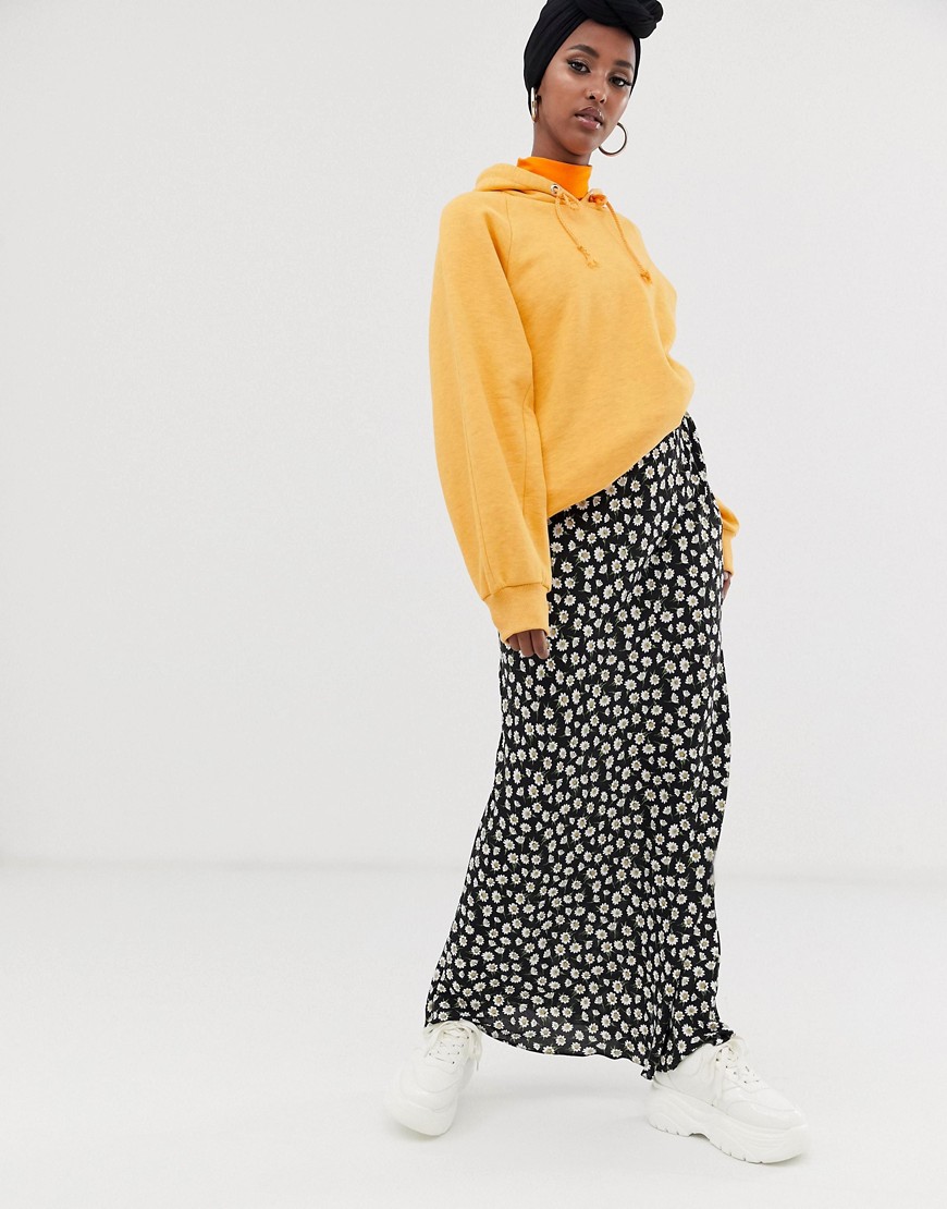 ASOS DESIGN daisy print bias cut full length maxi skirt