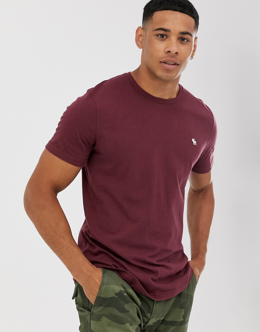 Abercrombie & Fitch icon logo crewneck t-shirt in burgundy