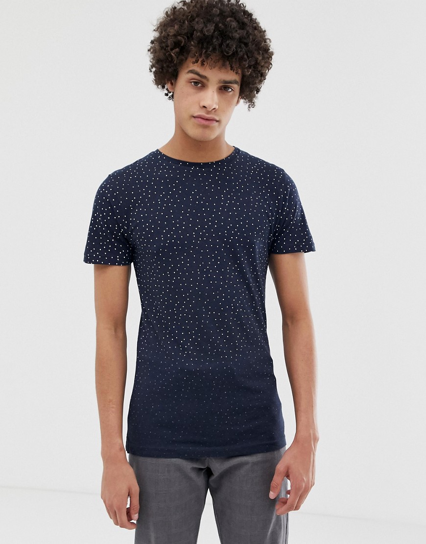 Bellfield T-Shirt In Triangle Print With Raw Edges - Navy