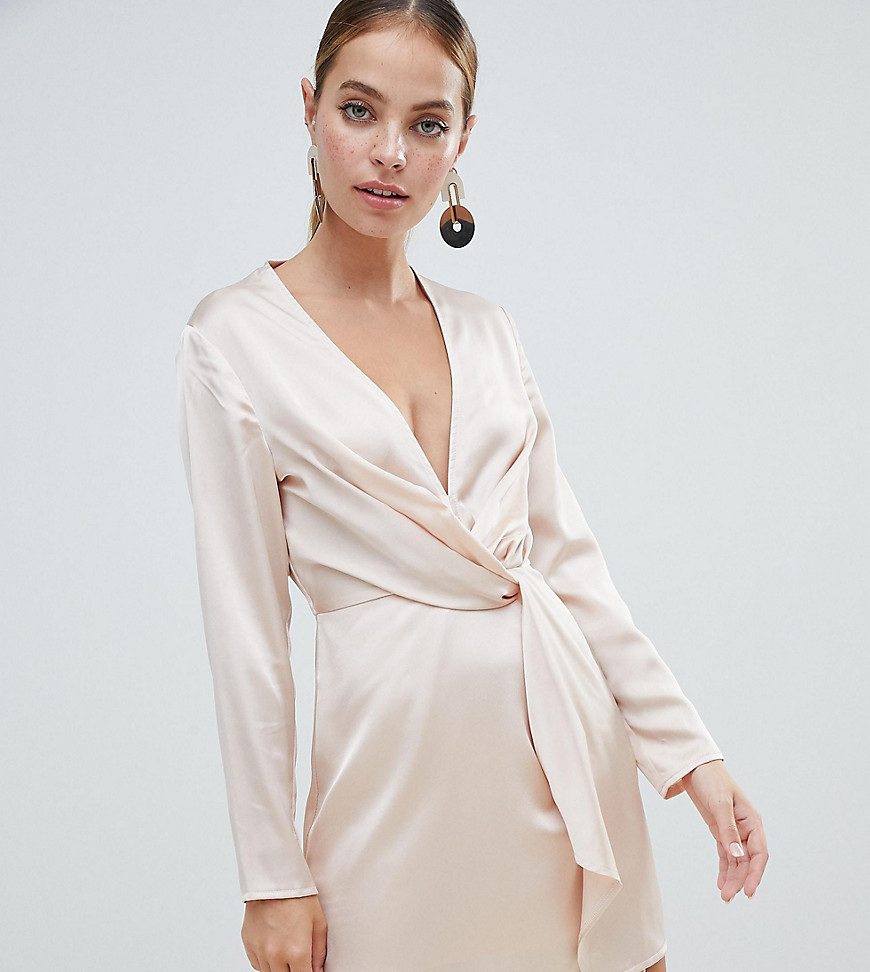 Missguided Petite plunge satin mini dress in pink