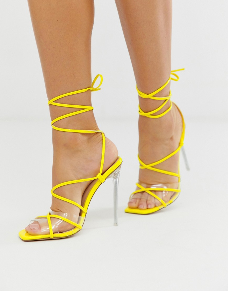 Simmi London Hailey yellow patent tie up sandals