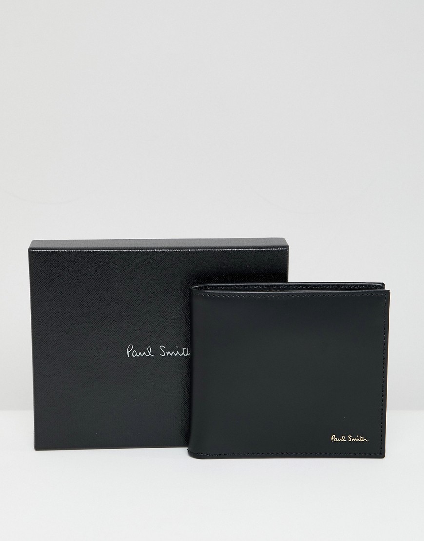 Paul Smith leather billfold wallet with classic stripe lining in black