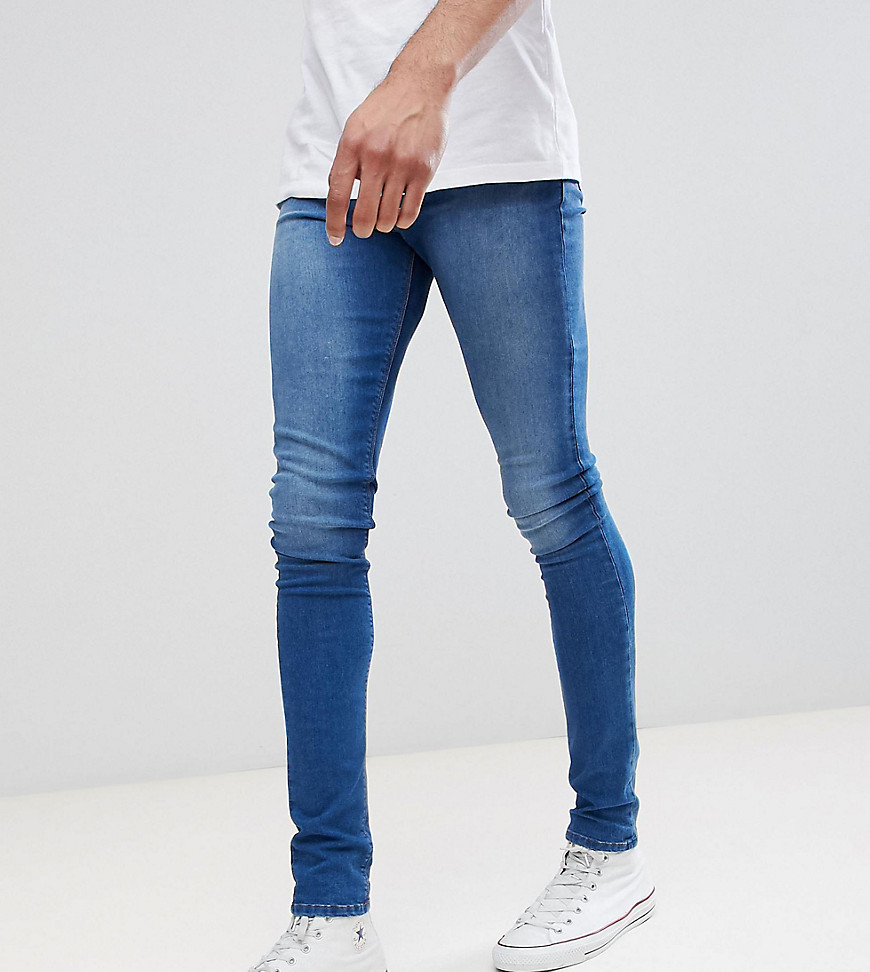 Asos Design Tall Super Spray On Jeans In Mid Blue - Blue