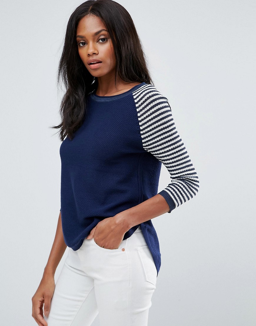 H.One Striped Sleeve Jumper - Navy/stripe combo