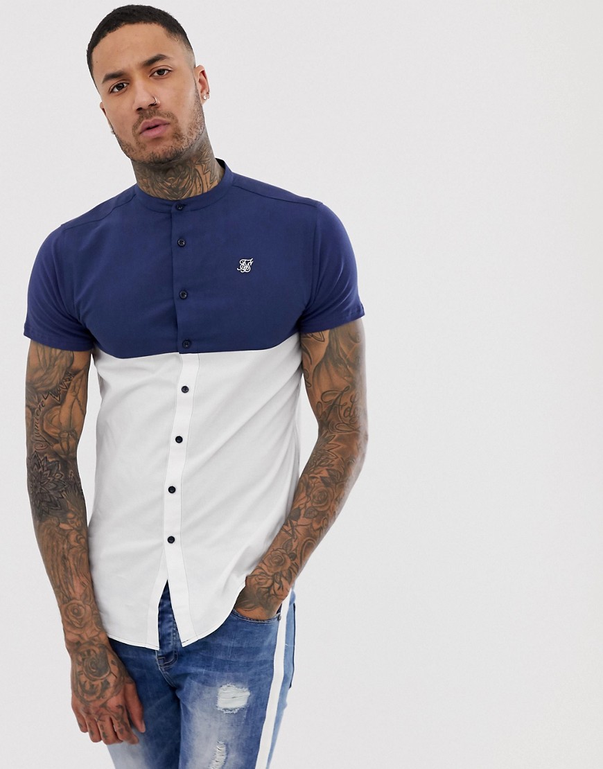 SikSilk short sleeve shirt in white with contrast panel