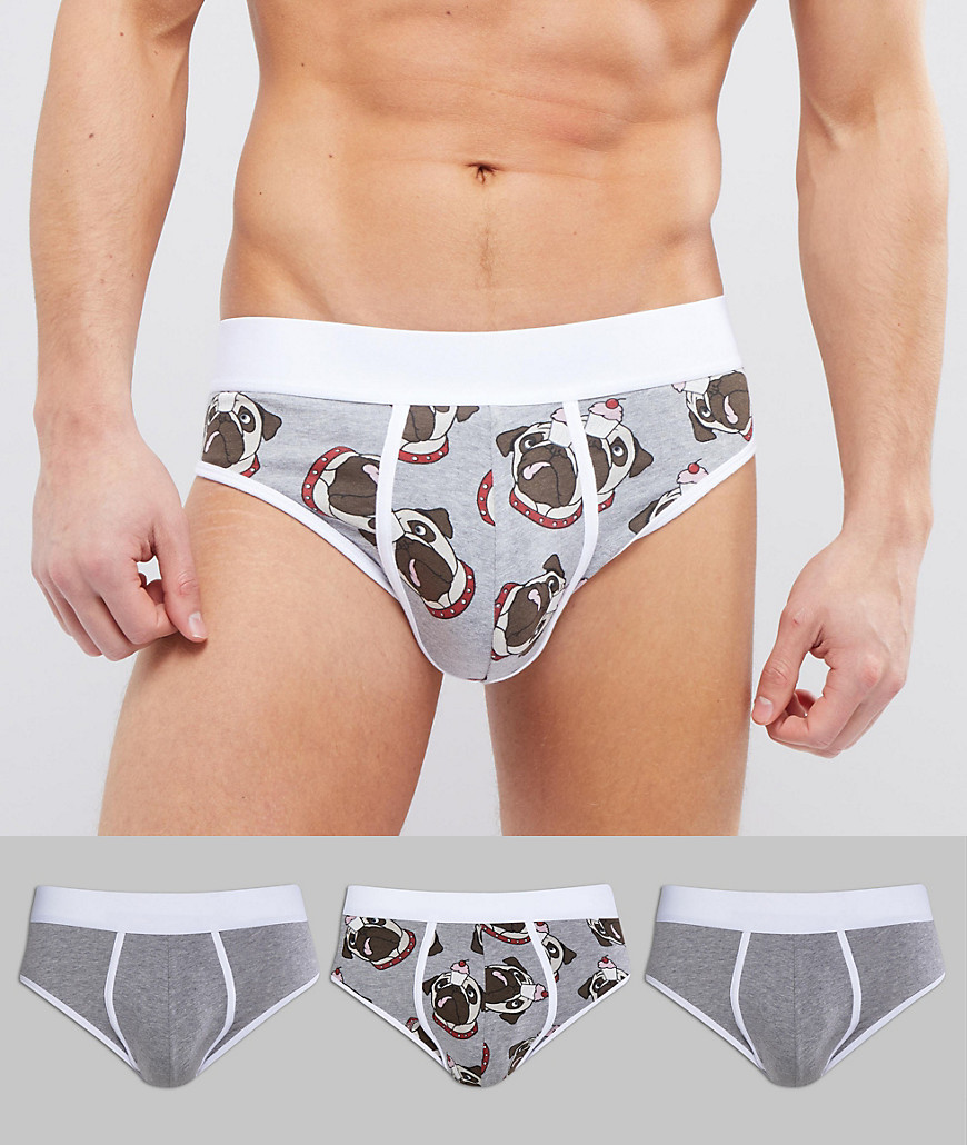 ASOS TALL Briefs With Cupcake & Pug Design 3 Pack - Multi