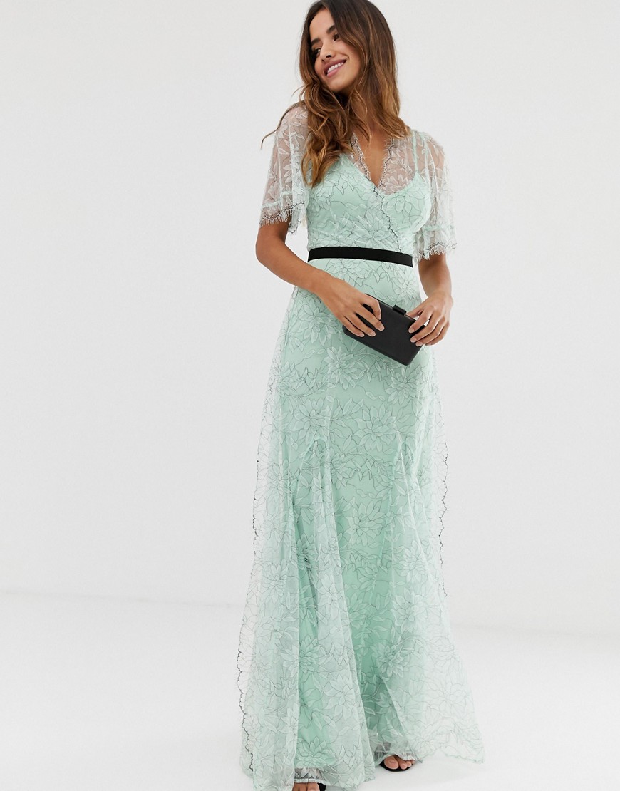 Forever U lace maxi dress with contrast waistband in mint