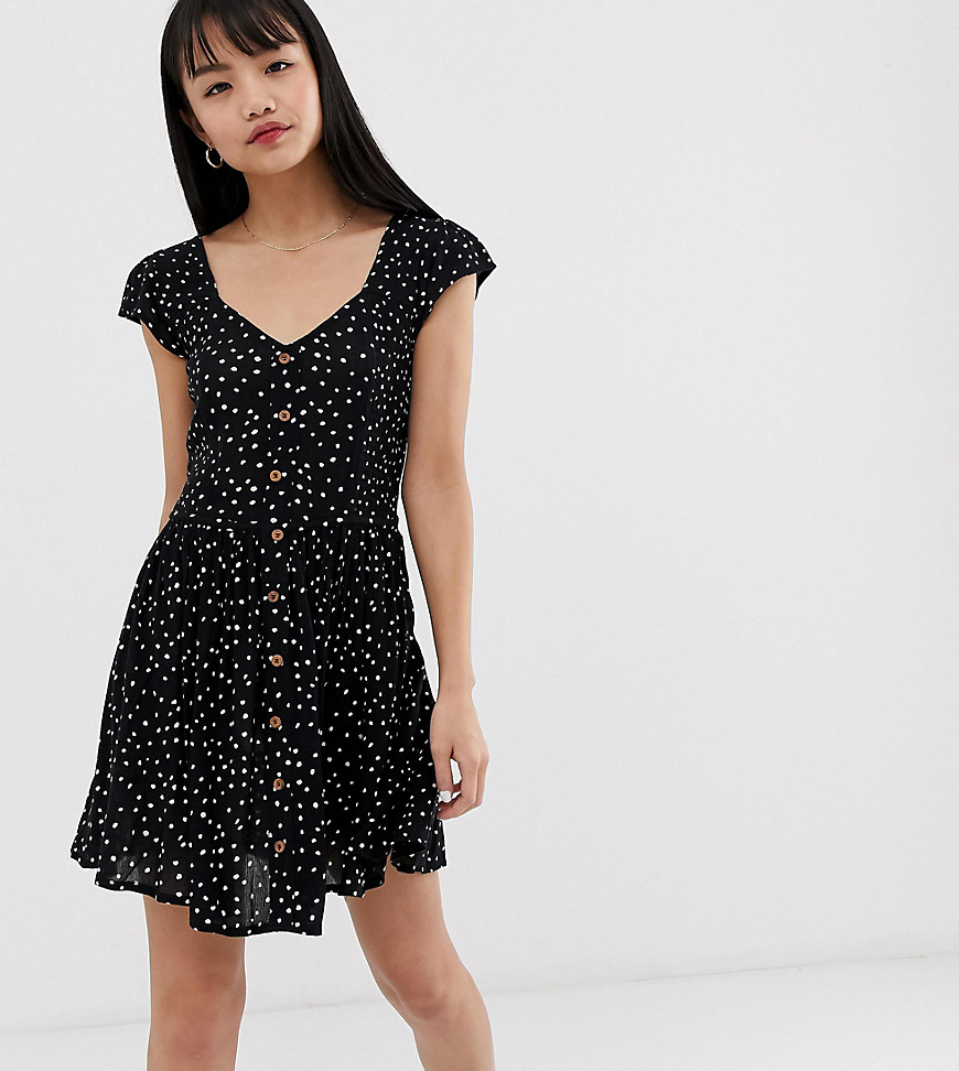 Brave Soul Petite smock dress with mini buttons in heart print