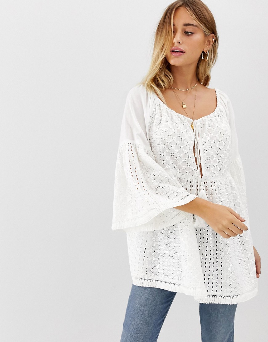 RD & KOKO eyelet tie front top with bell sleeves