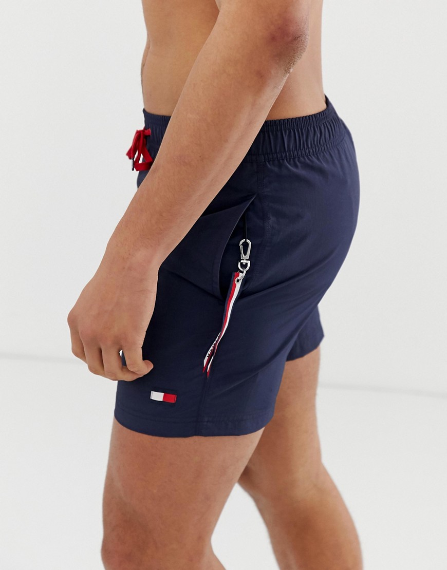 Tommy Hilfiger medium drawstring swim shorts with keyring taping in navy
