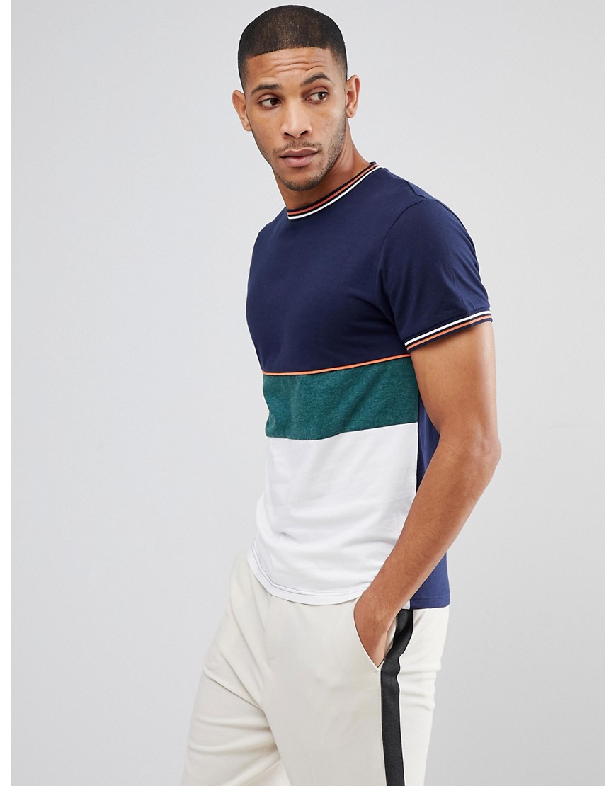 Bellfield T-Shirt In Colour Block With Knitted Cuffs