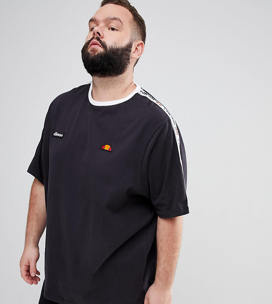 ellesse PLUS Oversized T-Shirt With Taping In Black - Black