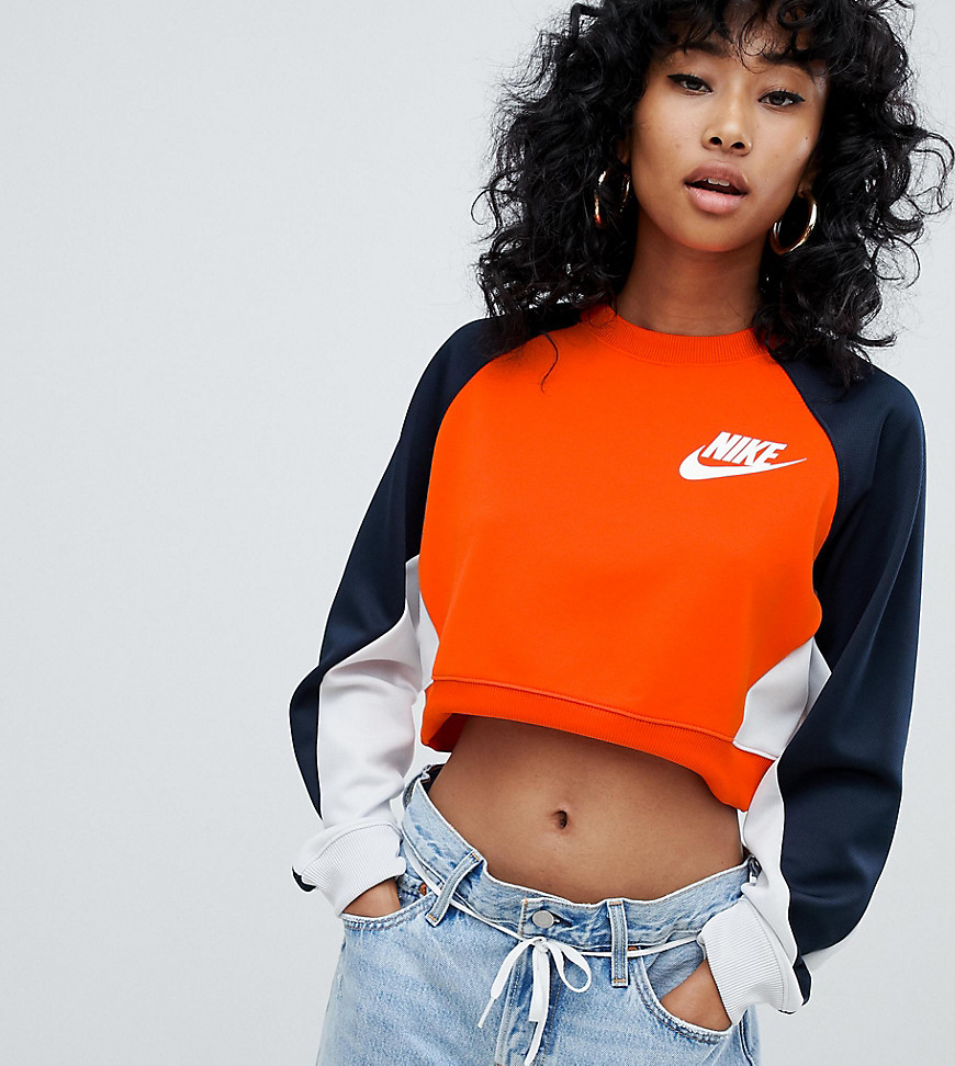 Nike Polyknit Sweatshirt In Orange Colour Block