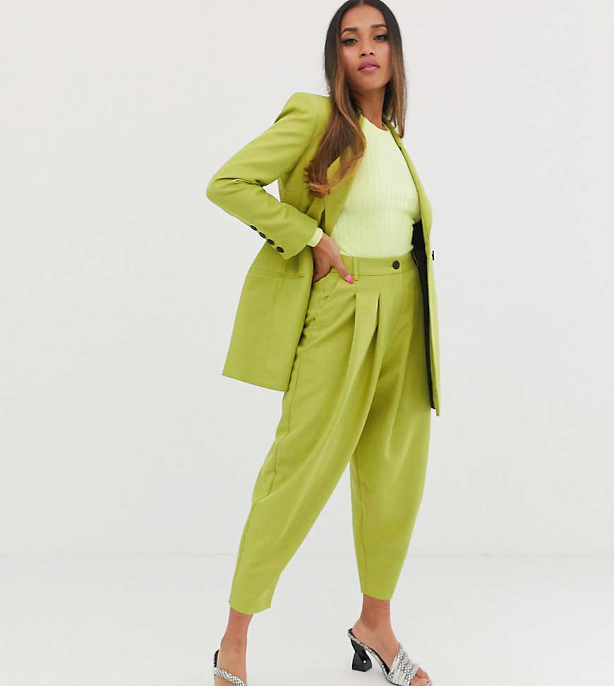 ASOS DESIGN Petite high waisted 80s exaggerated tapered trousers in citrus pop
