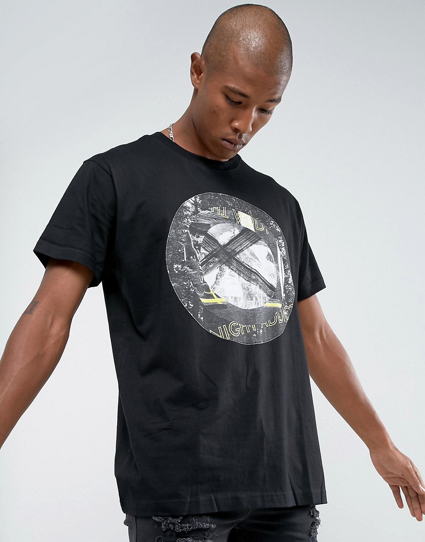Night Addict Circular Print Oversized T-Shirt - Black