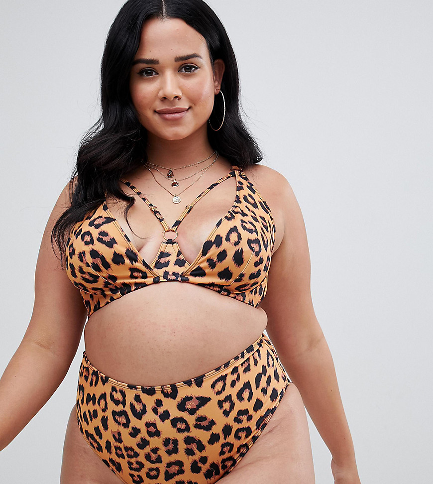Wolf & Whistle Curve Exclusive underwired bikini top in leopard print