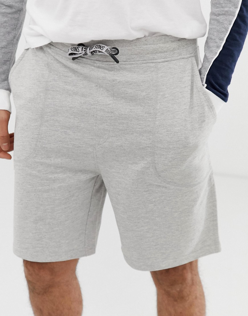 Only & Sons logo drawstring oversize fit jersey shorts in light grey melange