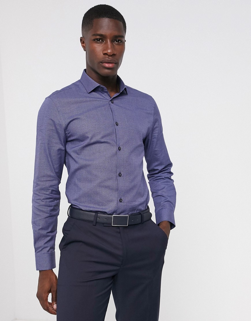 Moss London slim fit shirt in navy puppytooth