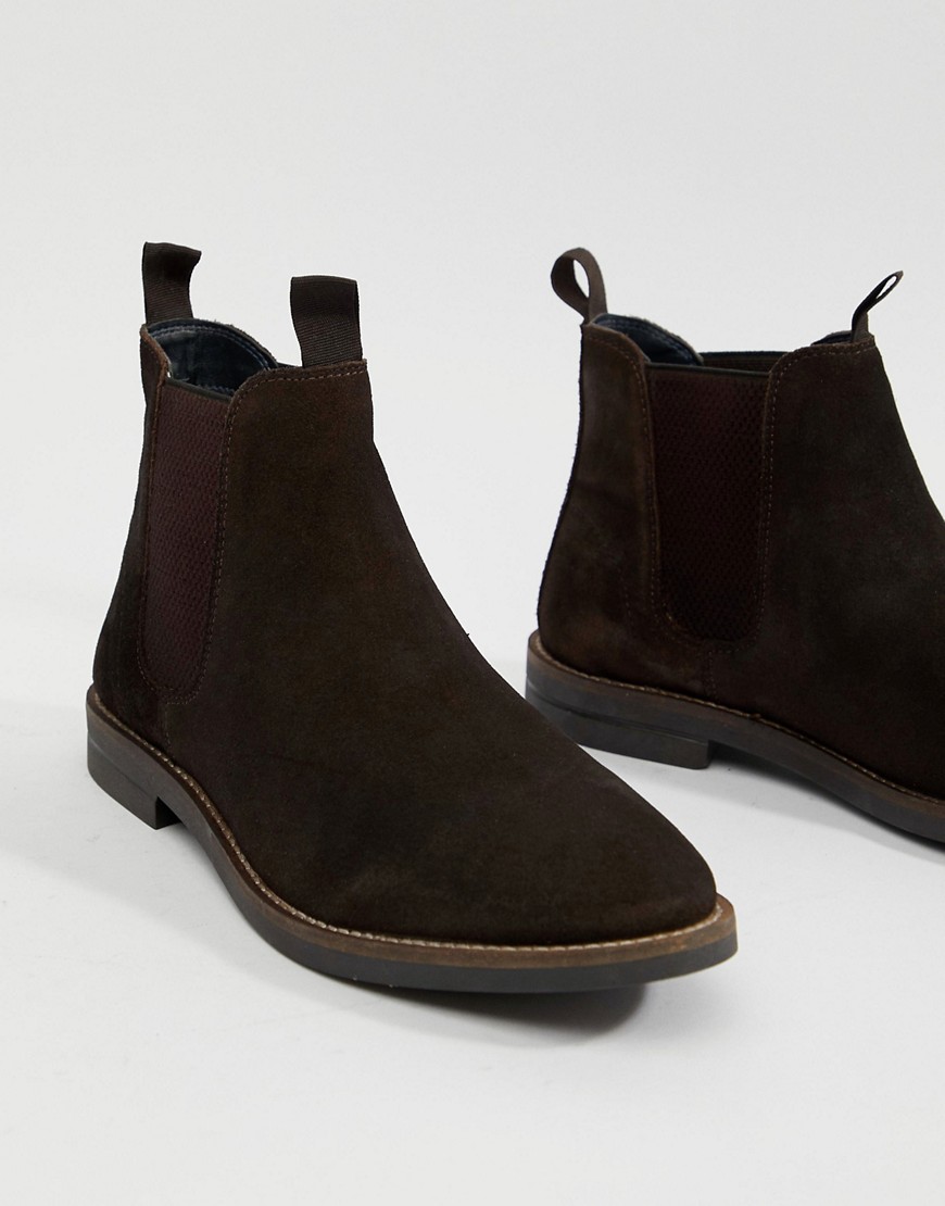 Silver Street Chelsea Boots In Brown Suede