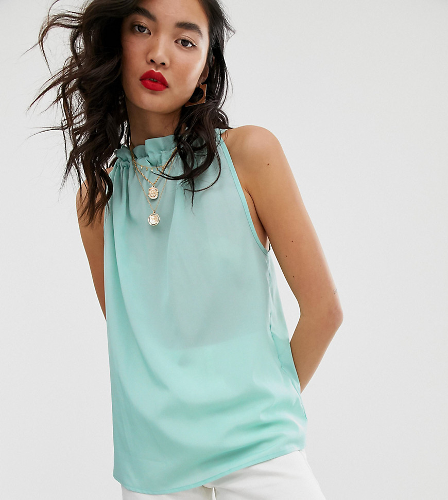 Na-kd ruched neck sleeveless top in ice blue
