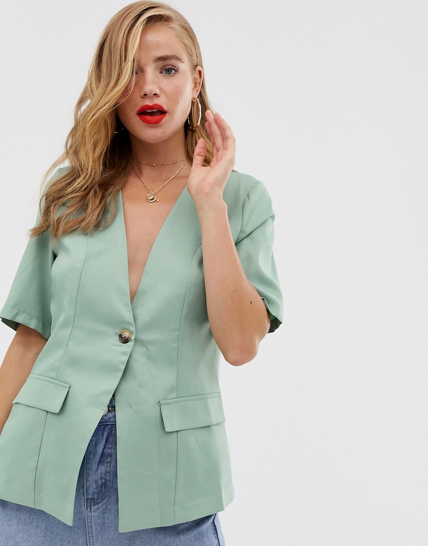 In The Style x Laura Jade short sleeve single breasted blazer in green