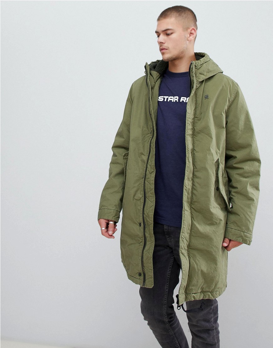 G-Star sherpa lined hooded parka in green