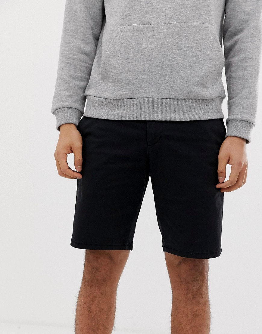 Only & Sons slim fit stretch chino shorts in black